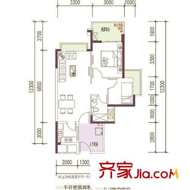 金域豪庭户型图三期户型2 偶数层 2室2厅1卫