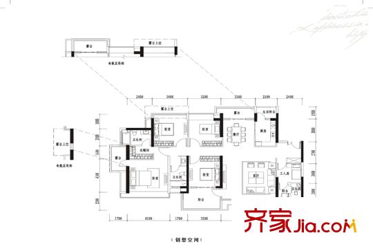 波托菲诺香山里二期户型图7栋偶数层F户型 4室2厅3卫1厨