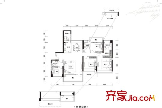 波托菲诺香山里二期户型图8栋偶数层D户型 4室2厅3卫1厨