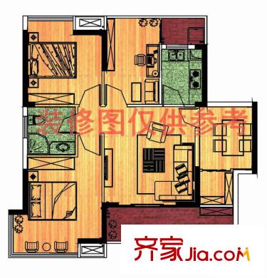 清江山水二期 戶型圖 2居3