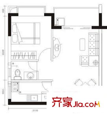 鸿瑞花园 1室 户型图