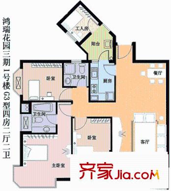 鸿瑞花园 G3型4房2厅2卫