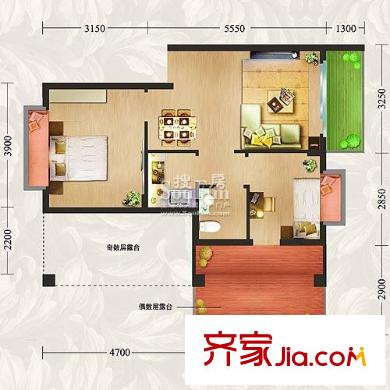 方鼎华庭户型图B4户型4栋10房、5栋01房 2室2厅1卫