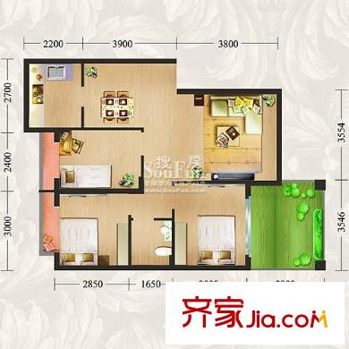 方鼎华庭户型图C4户型4栋01房、5栋10房 3室2厅1卫