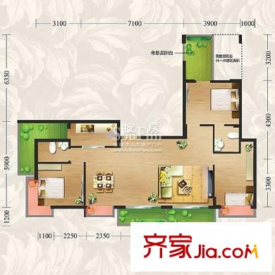 方鼎华庭户型图D4户型3栋05+06房合并户型 3室2厅2卫