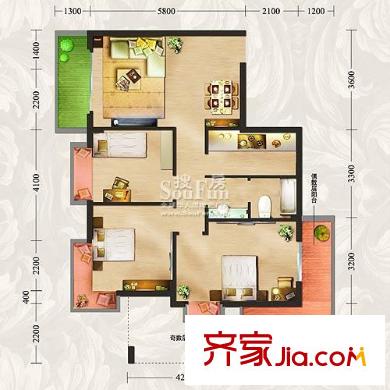 方鼎华庭户型图C1户型1栋01房、3栋07房 3室2厅1卫