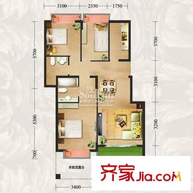 方鼎华庭户型图C2户型4、5栋04+05房、06+07 3室2厅2卫