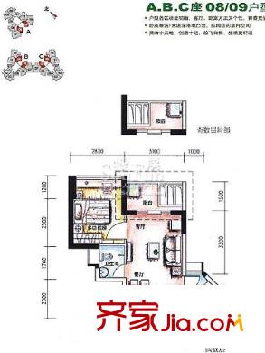 阳光花地户型图36平1房 1室2厅1卫