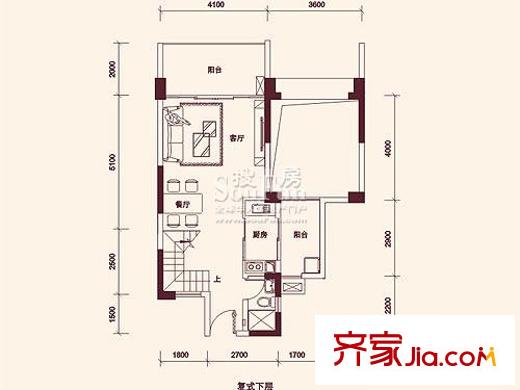 南光城市花园户型图南光户型B户型一房二厅85平复式下层 1室2厅