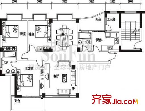 泰合百花公園三期戶型圖E-1b 3室2廳