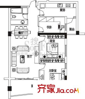 泰合百花公園三期戶型圖E-2b 2室2廳