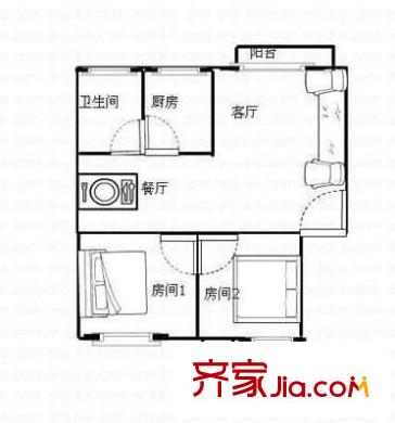 招商海月花园 2室 户型图