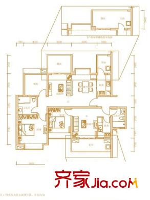招商雍景湾户型图1栋E+D户型 3室2厅2卫1厨