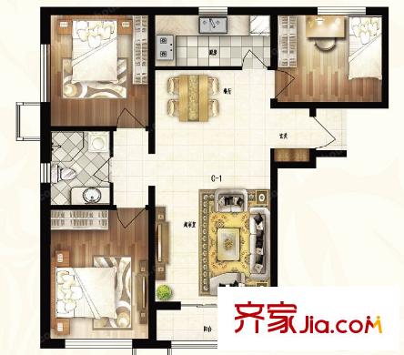 園丁苑戶型圖3室2廳 戶型圖 3室2廳1衛(wèi)1廚
