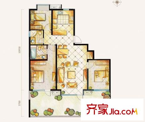 時尚歐洲戶型圖3室2廳 3室2廳