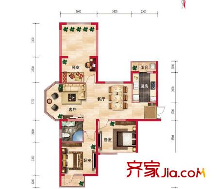 中環(huán)新天地戶型圖3室2廳 3室2廳