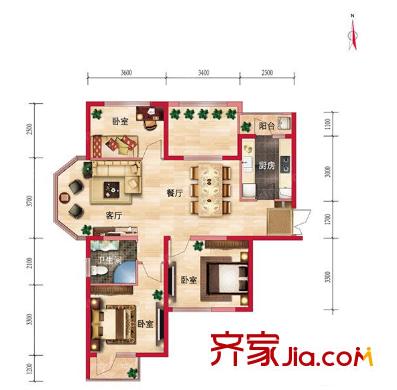 中環(huán)新天地戶型圖3室2廳 3室2廳