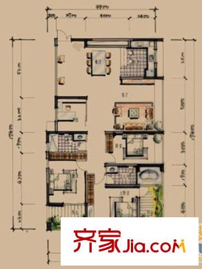 新天湾畔户型图天蕴偶数层户型图 4室2厅2卫1厨