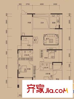新天湾畔户型图天蕴偶数层户型图 4室2厅2卫1厨