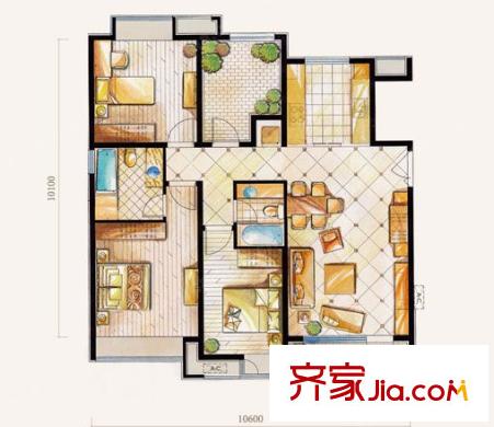金橋港灣花園戶型圖3室2廳 戶型圖 3室2廳