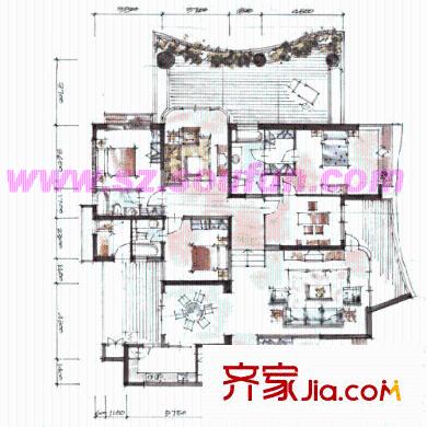 御景东方户型图1-3栋A户型 4室