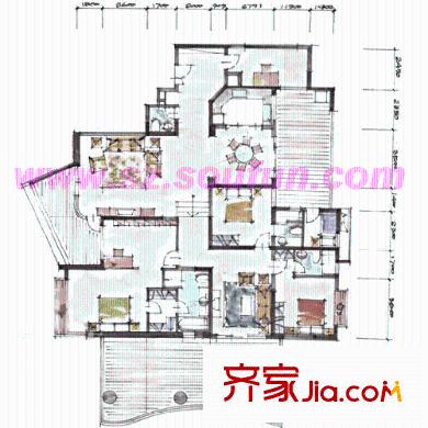 御景东方户型图1-3栋B户型 3室