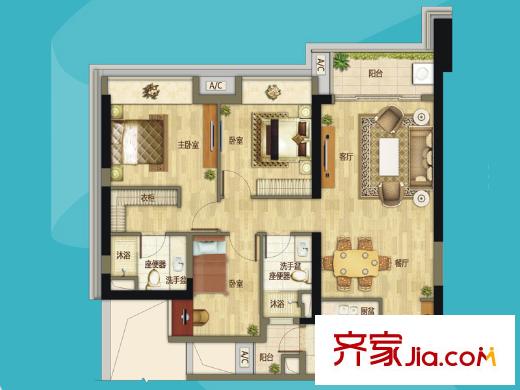 万科天誉户型图万科广场户型03 3室2厅2卫1厨