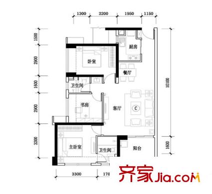 深圳 万科天誉 3居 户型图