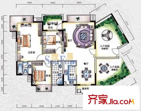 龙城国际户型图三房二厅二卫一厨 3室2厅2卫1厨