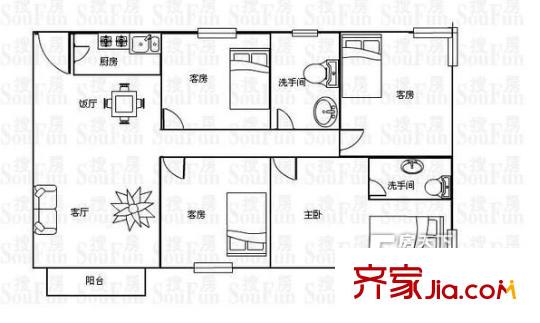 万豪月半山4室 户型图