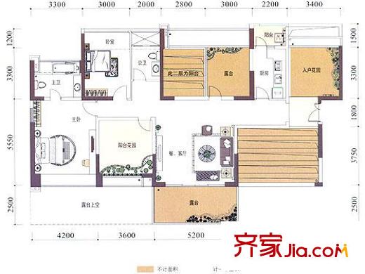 君悦龙庭户型图七栋02户型/五栋04户型偶数层 3室2厅2卫