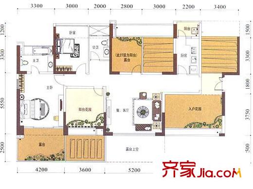 君悦龙庭户型图七栋02户型/五栋04户型奇数层 3室2厅2卫
