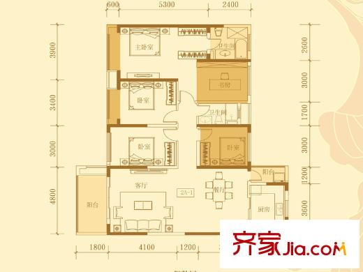 承翰陶源花园户型图2A-1户型 5室2厅2卫1厨