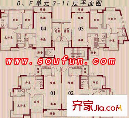 众冠花园户型图整层户型图 1室1厅1卫1厨