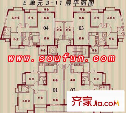 众冠花园户型图整层户型图 1室1厅1卫1厨