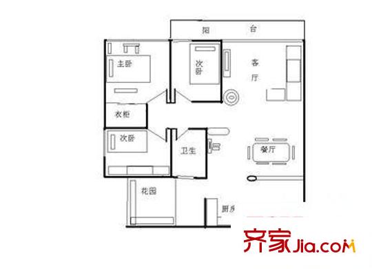 月亮湾花园 3室 户型图