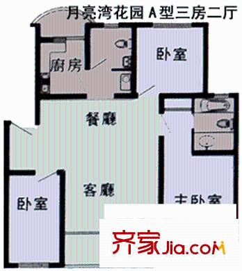 月亮湾花园户型图户型图2 3室2厅2卫1厨