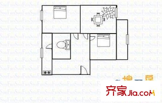 大東關(guān)鐵路宿舍 2室 戶型圖