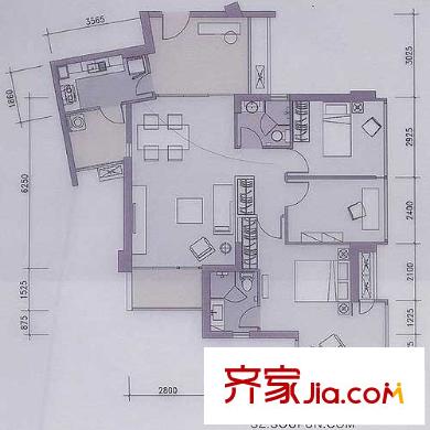 后海公馆户型图0102户型 3室2厅2卫1厨