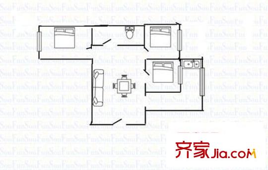 府西街藥材公司單位宿舍 2室 戶(hù)型圖