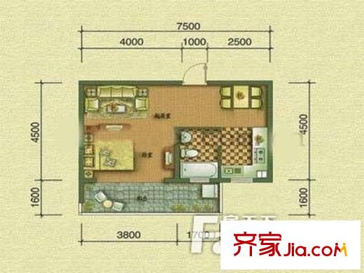 桃苑公寓 1室 户型图