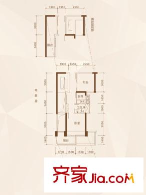 阳光里户型图A5户型 1室1厅1卫1厨