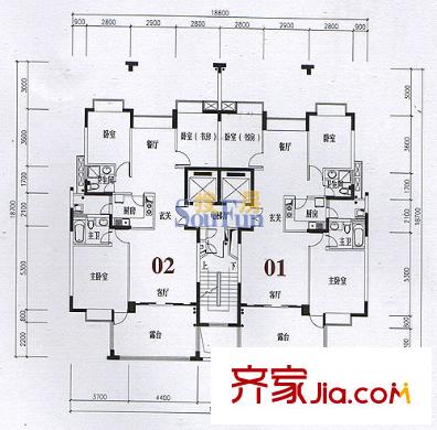 鼎太风华金色华尔兹 3室 户型图