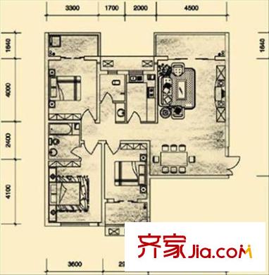 濱東花園 3室 戶型圖