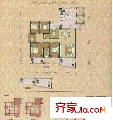 阅山华府户型图4房2厅 4室2厅2卫1厨