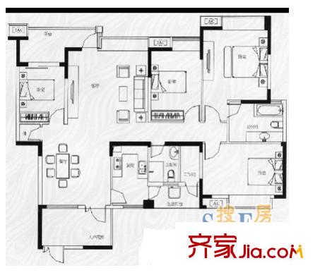城市山谷公寓户型图城市山谷 户型图8 4室2厅2卫1厨