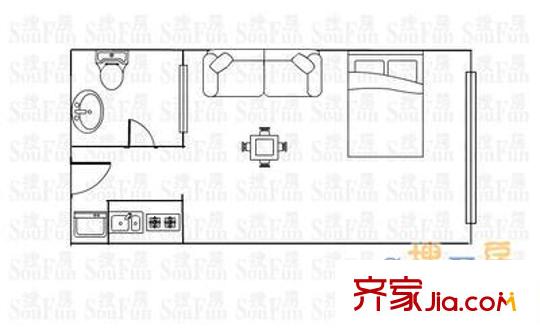 城市山谷公寓户型图城市山谷 户型图6 1室1厅1卫1厨