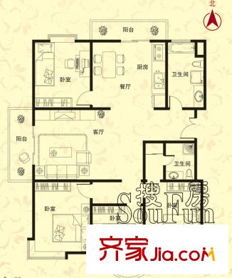 新興國際文教城戶型圖戶型D 4室2廳2衛(wèi)1廚