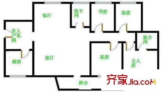 百合山庄户型图四房两厅两卫面积约130平方米 4室2厅2卫1厨