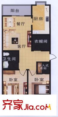 綠景新都戶型圖H戶型 2室2廳1衛(wèi)1廚